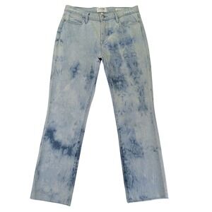 Frame Le High Straight‎ Jeans 28 Cloud Wash Tie Dye Acid Wash Raw Hem Blue White